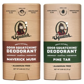 Dr. Squatch Natural Deodorant for Men - Odor-Squatching Aluminum Free - Maverick Musk & Pine Tar (2.65 oz, 2-Pack)