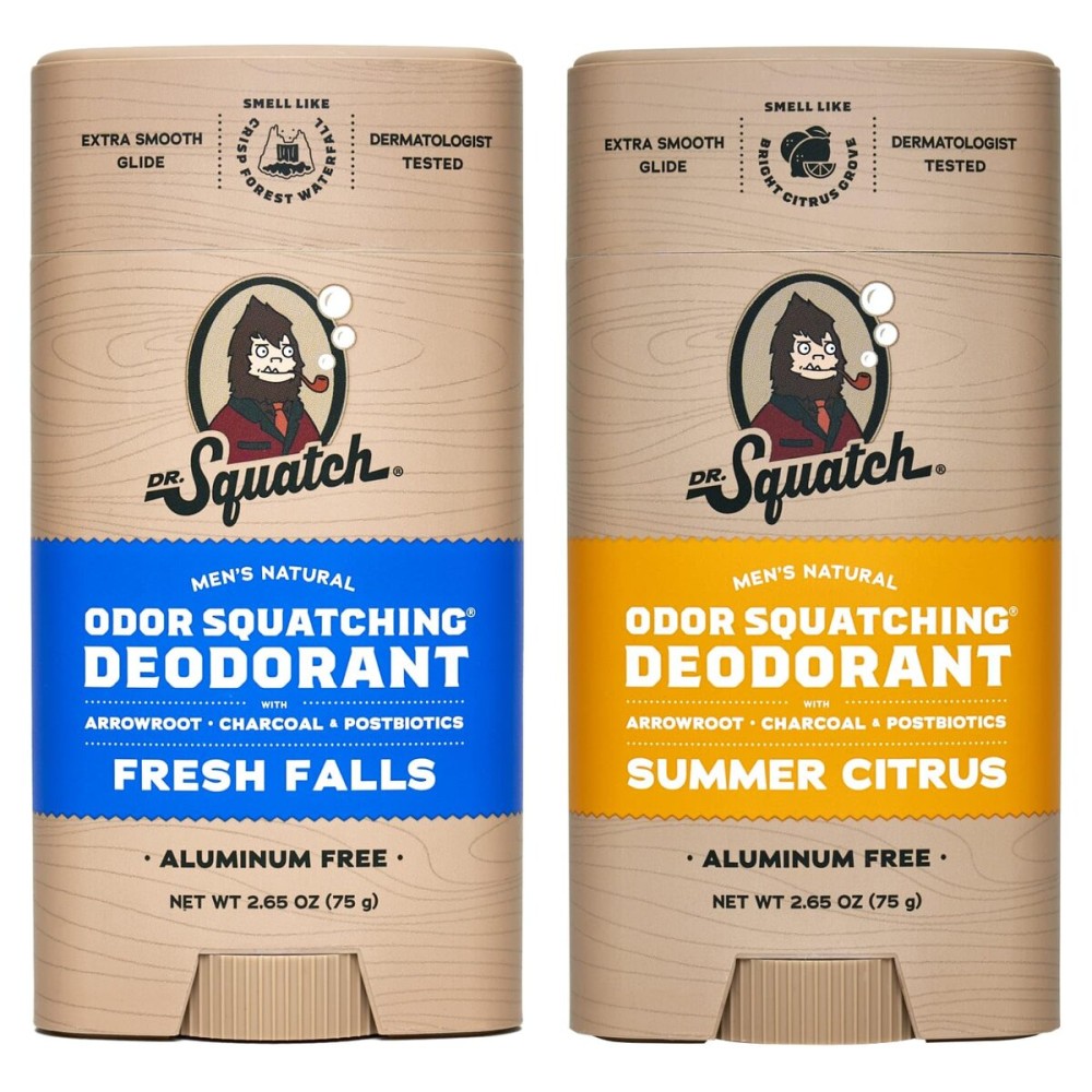 Dr. Squatch Natural Deodorant for Men - Odor-Squatching Aluminum Free - Fresh Falls & Summer Citrus (2.65 oz, 2-Pack)