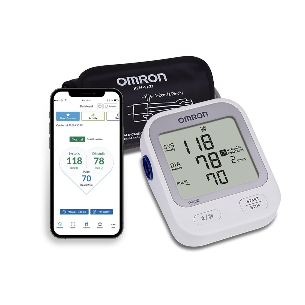 OMRON Silver Blood Pressure Monitor for Home Use & Upper Arm Blood Pressure Cuff - 1 Doctor & Pharmacist Recommended Brand - Clinically Validated - Connect App