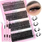 TOOCHUNAG Lash Extension Kit 384pcs Wispy Lash Clusters Kit 30D+40D+50D+60D Mixed Natural Cluster Eyelash Extension Kit 0.05D Individual Lashes with Lash Bond and Seal, Lash Tweezers