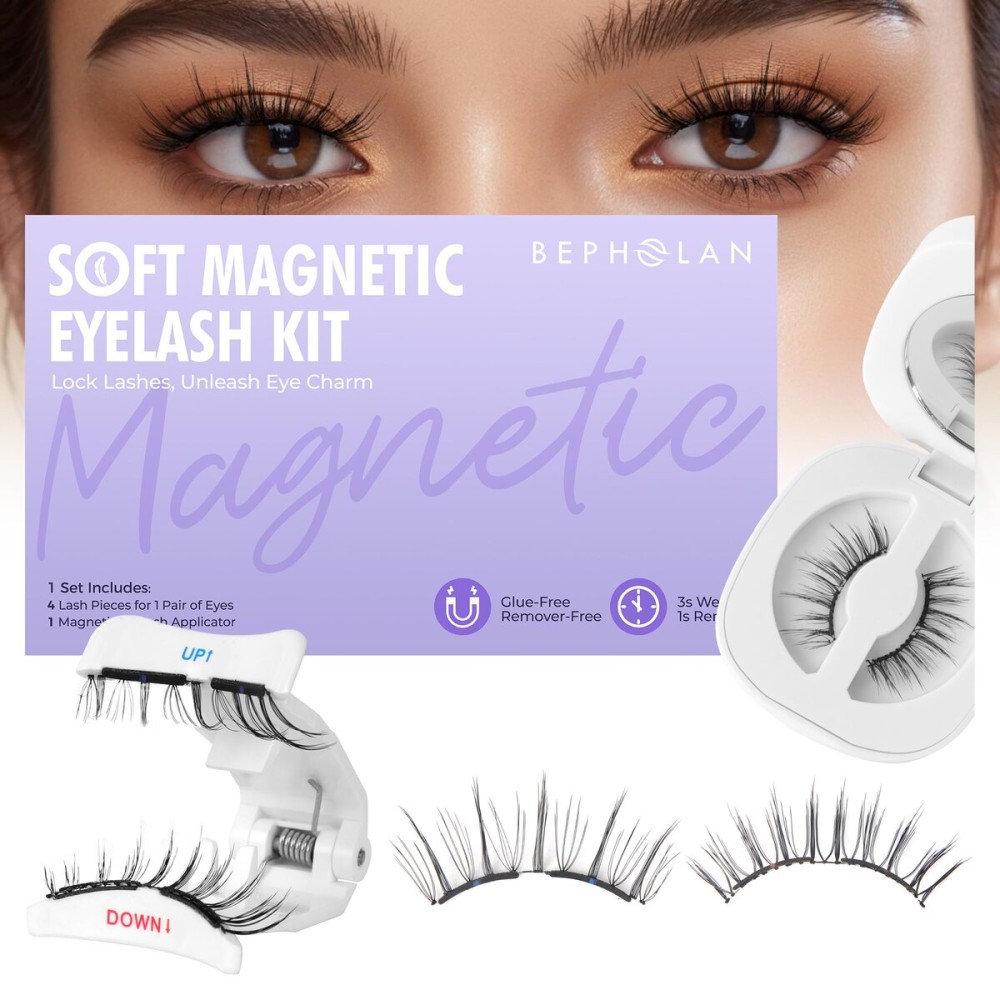 Bepholan Soft Magnetic Lashes with Applicator,No Glue Needed Reusable Soft Magnetic Eyelashes Natural Look Easy to Wear and Remove Waterproof Cruelty-free False LashesRC001