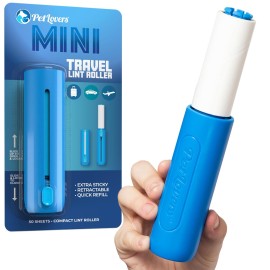 PetLovers Mini Lint Roller Travel Size 50 Sheets - Compact pet Hair Remover for Dog and cat Fur. Lightweight Design Ideal for Clothes Furniture and car. Perfect for Quick and Easy on The go Cleaning
