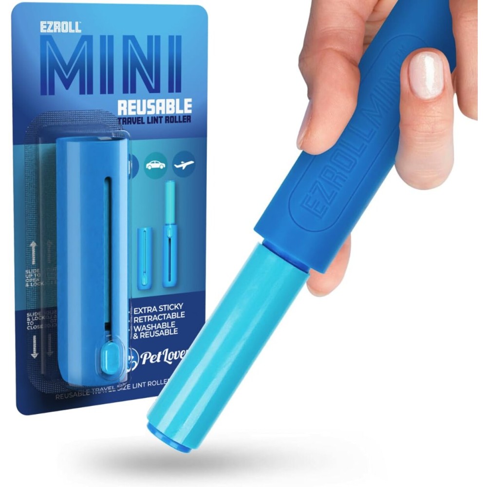 PetLovers EzRoll Reusable Lint Roller - Sticky for Life & Multi-Purpose Pet Hair, Dust, & Lint Remover for Clothing, Upholstery, & Cars - Sustainable, Washable & Efficient