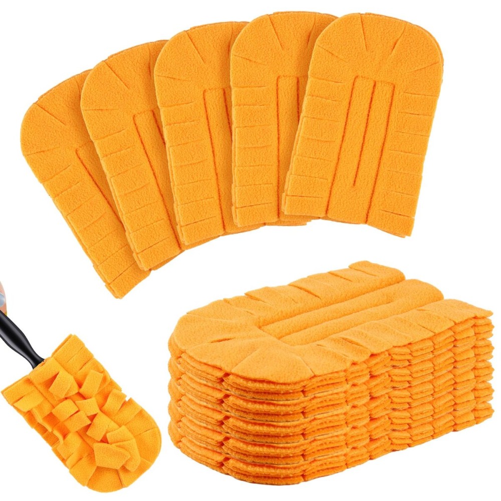 Zubebe 12 Pcs Duster Refill Reusable Fleece Duster Refills Feather Flat Dusters Multi Surface Washable Cleaning Pads Tools for Home, Blinds, Car, Pet, Furniture, Fans (Orange)
