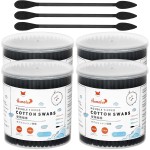 HOMEFOX Black Cotton Swabs Precision Pointed - 800 Count Organic Pointy Cotton Bud Double Side Tightly Wrapped Charcoal Cotton Tip Paper Stick Soft Gentle Lint-Free Cruelty-Free Pointy & Round (Black)
