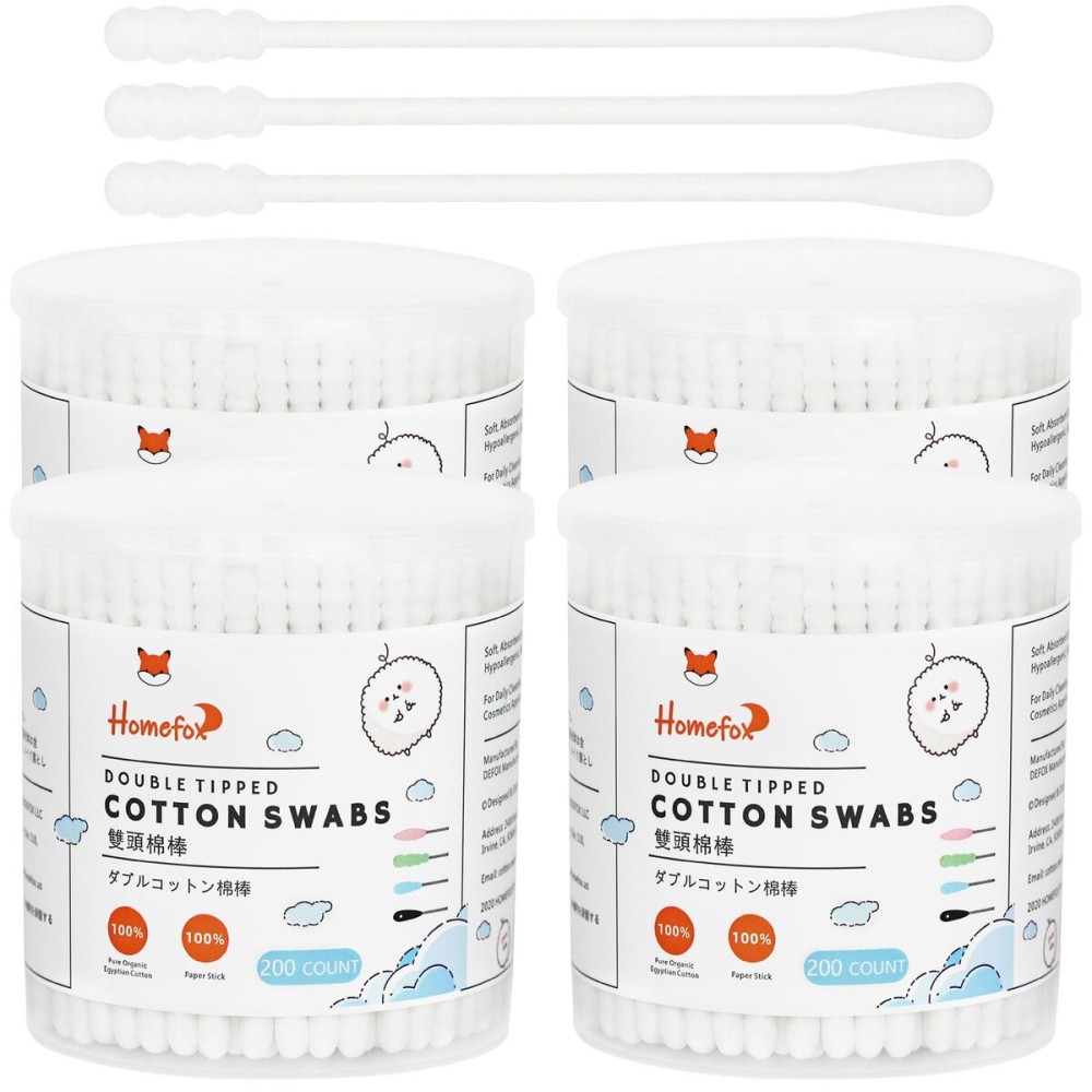 HOMEFOX Cotton Swabs Spiral - 800 Count Organic Cotton Buds Double Side Tightly Wrapped Cotton Tips Paper Stick Soft Gentle Lint-Free Cruelty-Free, Round & Spiral (White)