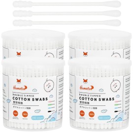 HOMEFOX Cotton Swabs Spiral - 800 Count Organic Cotton Buds Double Side Tightly Wrapped Cotton Tips Paper Stick Soft Gentle Lint-Free Cruelty-Free, Round & Spiral (White)