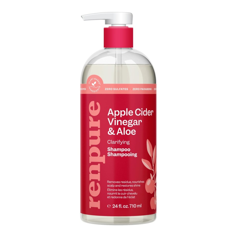 Renpure Apple Cider Vinegar & Aloe Shampoo, Plant-Based - Clarifies, Removes Residue and Nourishes for Shiny, Healthy Hair - For Dull Hair - Apple Cider Vinegar, Aloe Leaf Juice - 24 Fl Oz