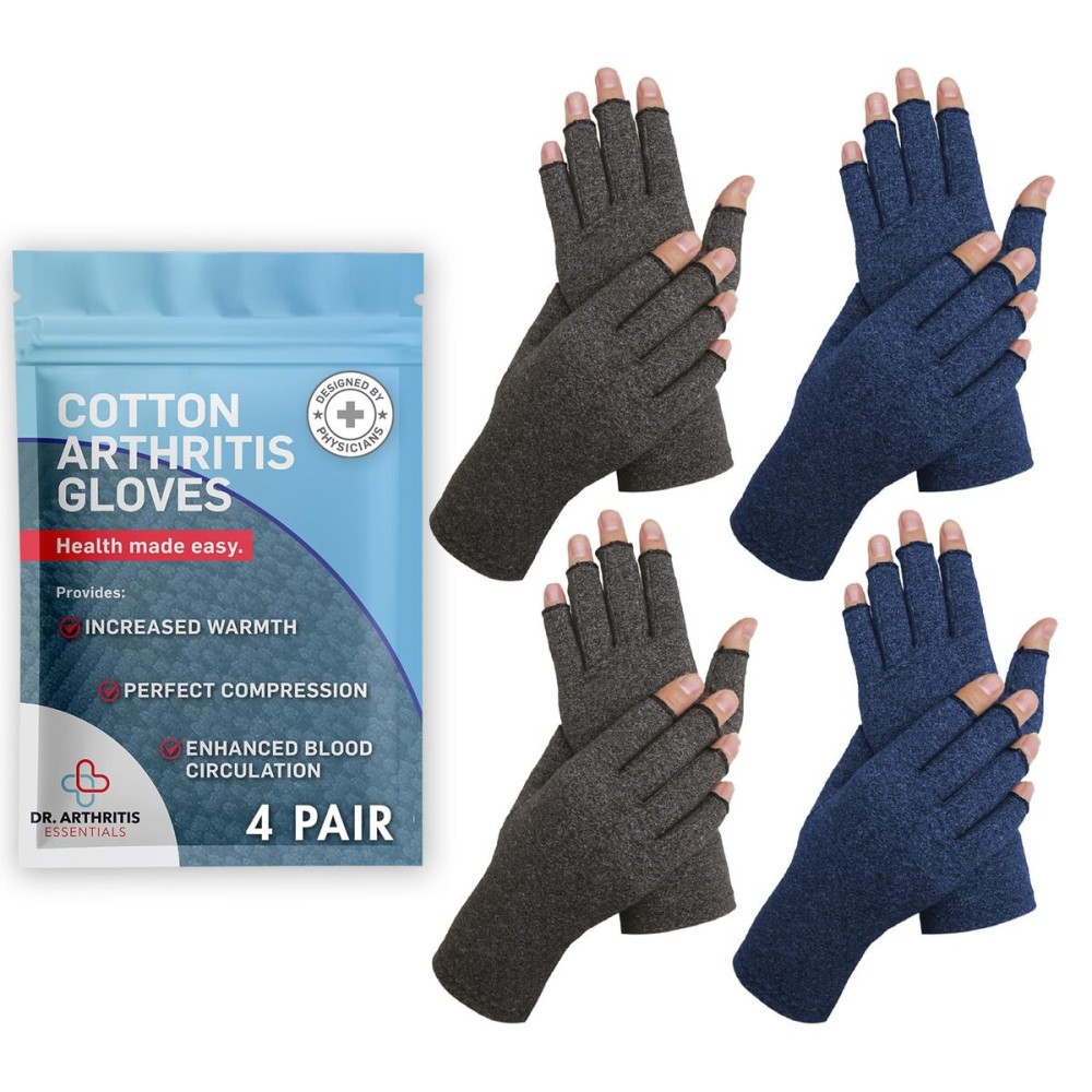 Dr. Arthritis Essentials Open-Fingertip Arthritis Gloves, Compression Gloves Ideal as Raynauds Gloves, Hand Brace for Arthritis, Fingerless Gloves(GreyNavy, M)