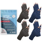 Dr. Arthritis Essentials Open-Fingertip Arthritis Gloves, Compression Gloves Ideal as Raynauds Gloves, Hand Brace for Arthritis, Fingerless Gloves(GreyNavy, M)