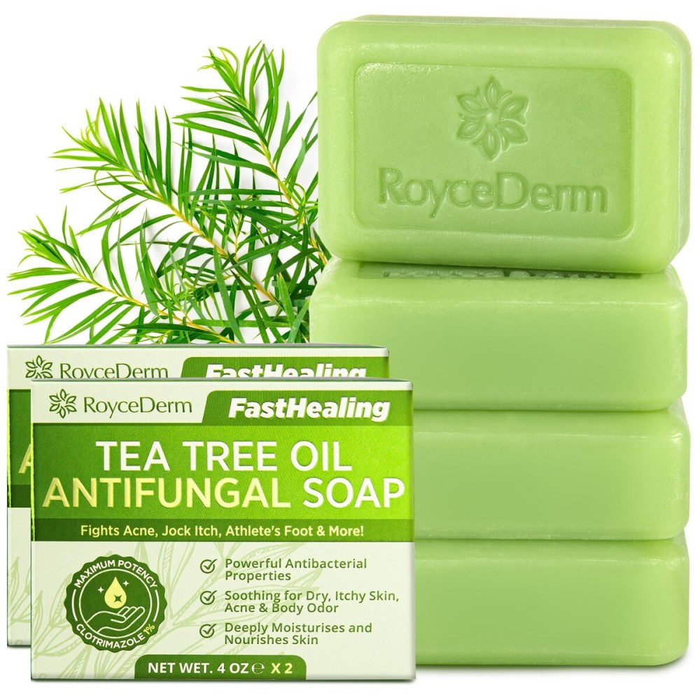 Roycederm Tea Tree Soap for Face & Body Acne, Athlete\'s Foot, Tinea, Folliculitis Ringworm Jock Itch - Pack of 2
