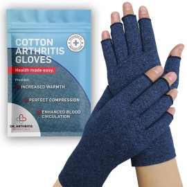 Dr. Arthritis Essentials Open-Fingertip Arthritis Gloves, Compression Gloves Ideal as Raynauds Gloves, Hand Brace for Arthritis (Navy, Large)