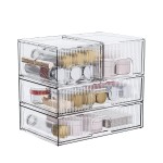 ZHIAI Stackable Storage Box, Acrylic Organizer, Cosmetic Organizer for Cosmetics and Beauty Products for Dressers, Bathrooms, Cabinets, Bedrooms and Home Organization 4 Piece Set