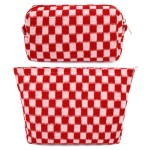 SOIDRAM 2 Pcs Checkered Makeup Bag Large Cosmetic Bag Toiletry Bag Makeup Pouch Travel Bag Organizer Cute Makeup Brushes Aesthetic Accessories Storage Bag for Women Red