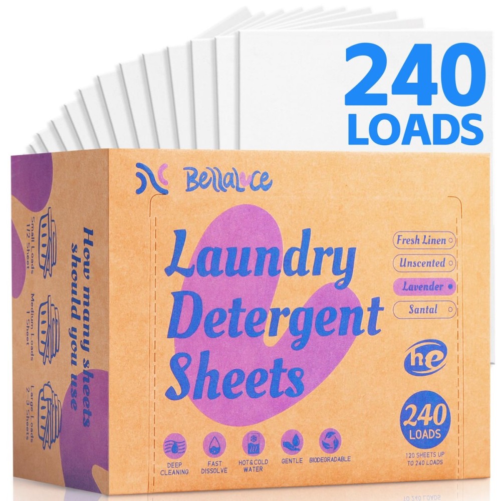 Laundry Detergent Sheets - 240 Loads Girls Lavender Laundry Sheets for Dorm,College,Home, Hotel,Apartment,Camping,Cruise,Road Trip,Beach Vacation,Backpack,Small Space, Family School Travel Essentials