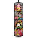 Hanging Stuffed Animal Storage, Foldable Corner Stuffed Animal Storage Organizer 4 Compartments Toy Storage Organizer for Kid Room Toys, Gloves,Hats,Socks StorageBlack