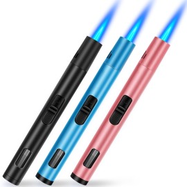 LcFun Torch Lighters 3 Pack Refillable Butane Lighter with Visible Fuel Window, Windproof Adjustable Jet Flame Long Lighters for Candle, Grill, BBQ, Camping, Fireworks (Butane NOT Included)