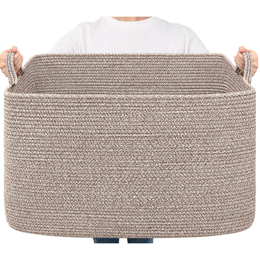 Goodpick Blanket Basket, Woven Baskets for Storage, Extra Large Storage Basket for Clothes, Toys, Dirty Clothes Basket for Laundry, Living Room, 23.6 x 15.7 x 13.8, Brown, 85L