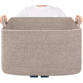 Goodpick Blanket Basket, Woven Baskets for Storage, Extra Large Storage Basket for Clothes, Toys, Dirty Clothes Basket for Laundry, Living Room, 23.6 x 15.7 x 13.8, Brown, 85L