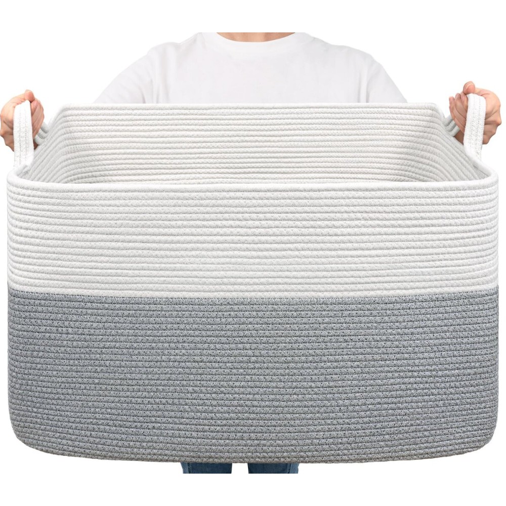 Goodpick Large Blanket Storage Baskets for Organizing, Woven Basket for Blankets, Clothes, Toy Basket Storage Kids, Rectangle Rope Baskets for Storage, 23.6 x 15.7 x 13.8