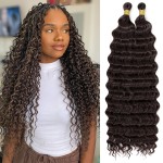 Eerya Long Curly Braiding Hair 18 Inch 2 Packs Dark Brown Ocean Wave Crochet Hair for Black Women Deep Wave Braiding Hair for Boho Braids (18 inch, 4)