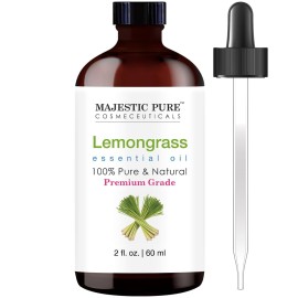 Majestic Pure Essential Oil with Glass Dropper - 100% Pure and Natural - Essential Oils for Diffuser, Aromatherapy, Soap and Candle Making, Lemongrass Essential Oil, Lemongrass Oil, 2 Fl Oz