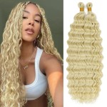 Eerya Long Curly Braiding Hair 18 Inch 2 Packs Blonde Ocean Wave Crochet Hair for Black Women Deep Wave Braiding Hair for Boho Braids (18 inch, 613)
