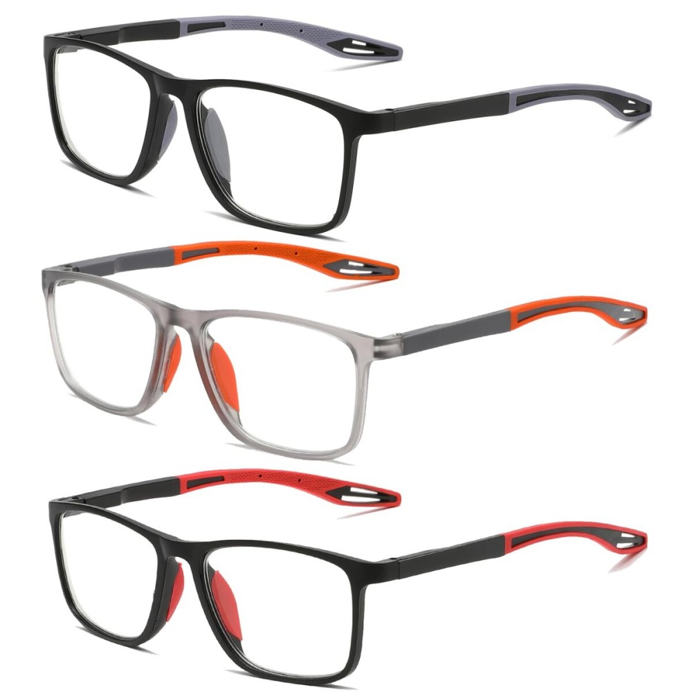 Hubeye TR90 Sports Reading Glasses for Men and Women Ultralight Flexible Anti-Blue Light ReadersBlack+Red+Orange+1.75