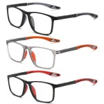 Hubeye TR90 Sports Reading Glasses for Men and Women Ultralight Flexible Anti-Blue Light ReadersBlack+Red+Orange+1.75