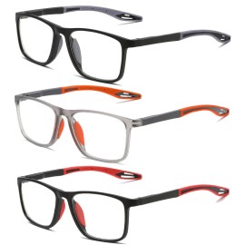 Hubeye TR90 Sports Reading Glasses for Men and Women Ultralight Flexible Anti-Blue Light ReadersBlack+Red+Orange+1.75