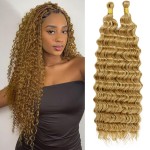 Eerya Long Curly Braiding Hair 18 Inch 2 Packs Honey Blonde Ocean Wave Crochet Hair for Black Women Deep Wave Braiding Hair for Boho Braids (18 inch, 27)