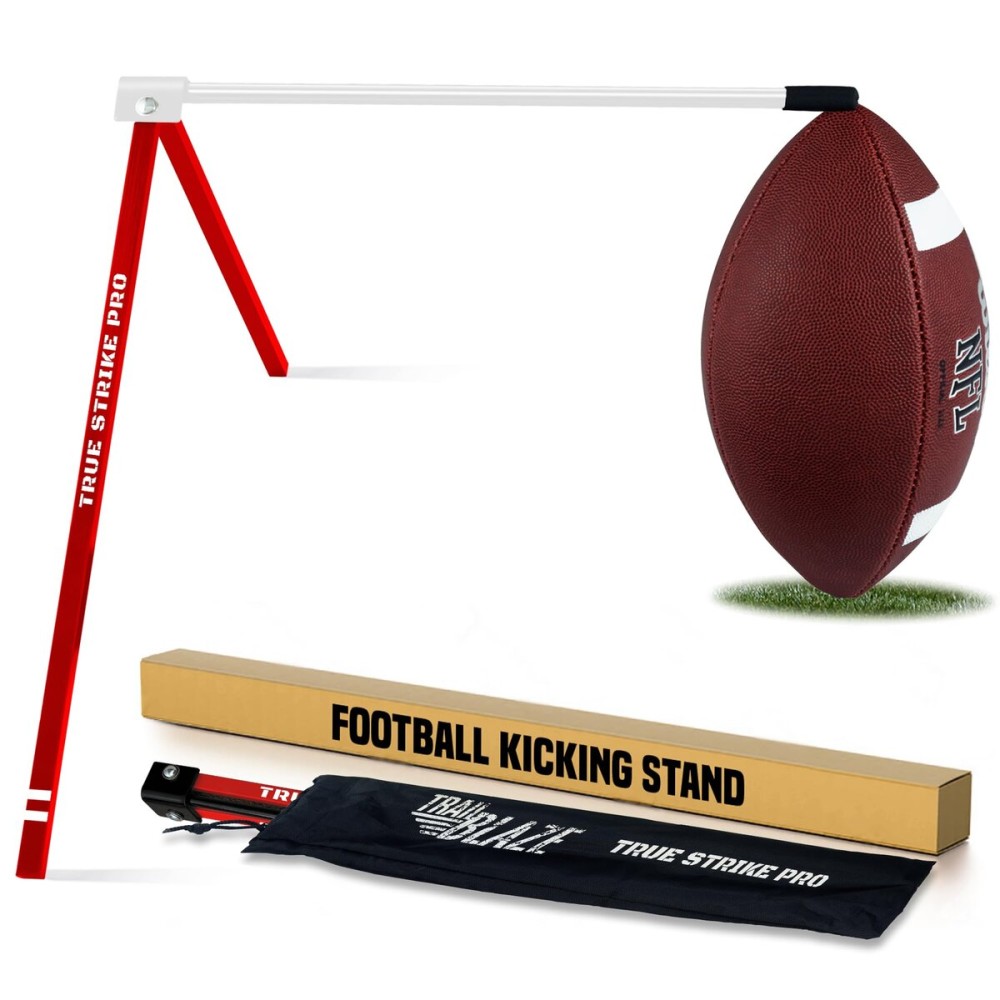 Trailblaze True Strike Pro Football Kicking Tee - Ultimate Football Tee Compatible with All Ball Sizes, Bonus Goal Kicking Tracker, Field Goal Football Holder (Red & Black)