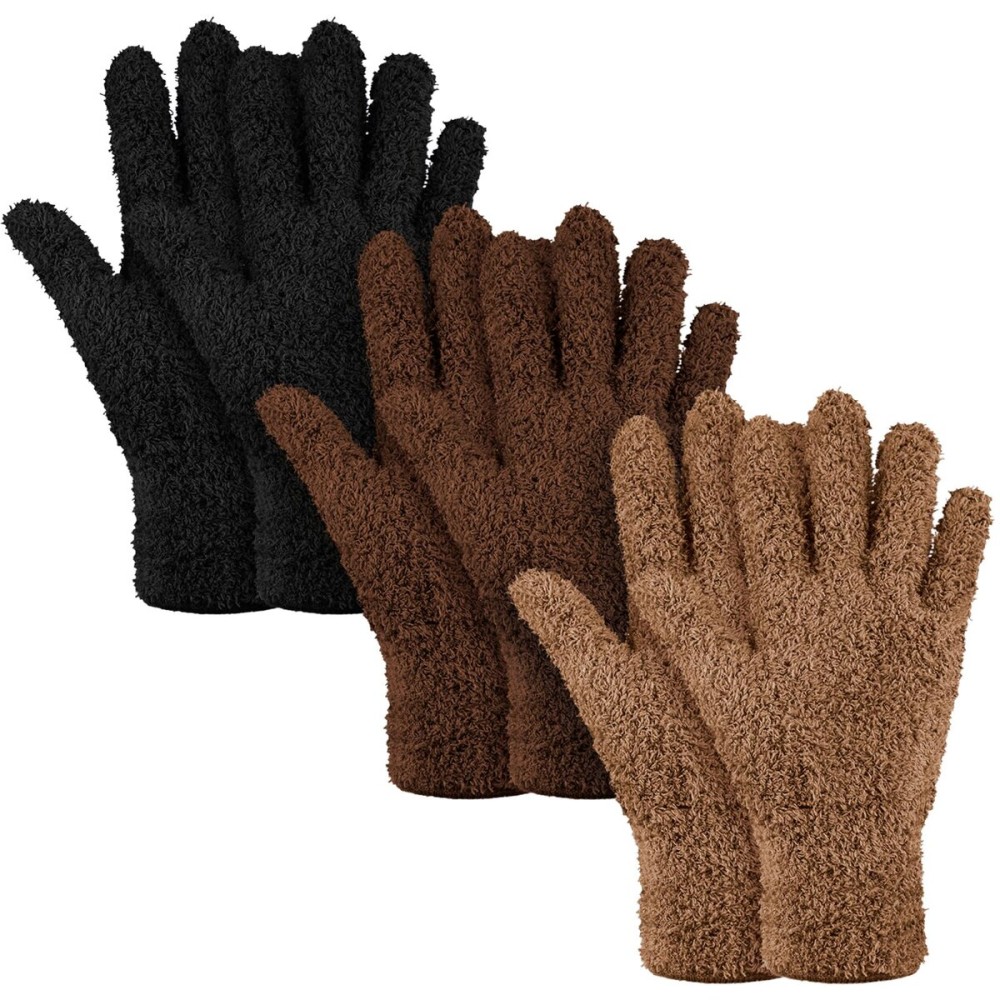 Patelai 3 Pairs Microfiber Plant Dusting Gloves Leaf Cleaning Gloves for Indoor Plants, Blinds, Furniture, House(Medium,Black, Brown, Dark Brown)