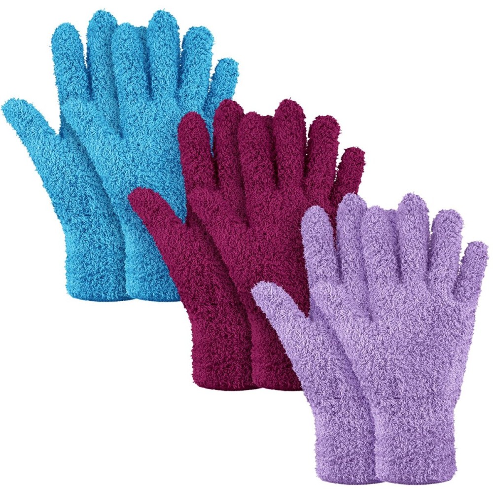 Patelai 3 Pairs Microfiber Plant Dusting Gloves Leaf Cleaning Gloves for Indoor Plants, Blinds, Furniture, House(Large,Reddish Violet, Blue, Purple)
