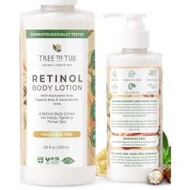Tree to Tub Retinol Body Lotion - Hydrating Body Cream, Advanced Firming Cream w/Hyaluronic Acid & Shea Butter, Fragrance-Free Body Lotion for Crepey Skin for Older Women & Men