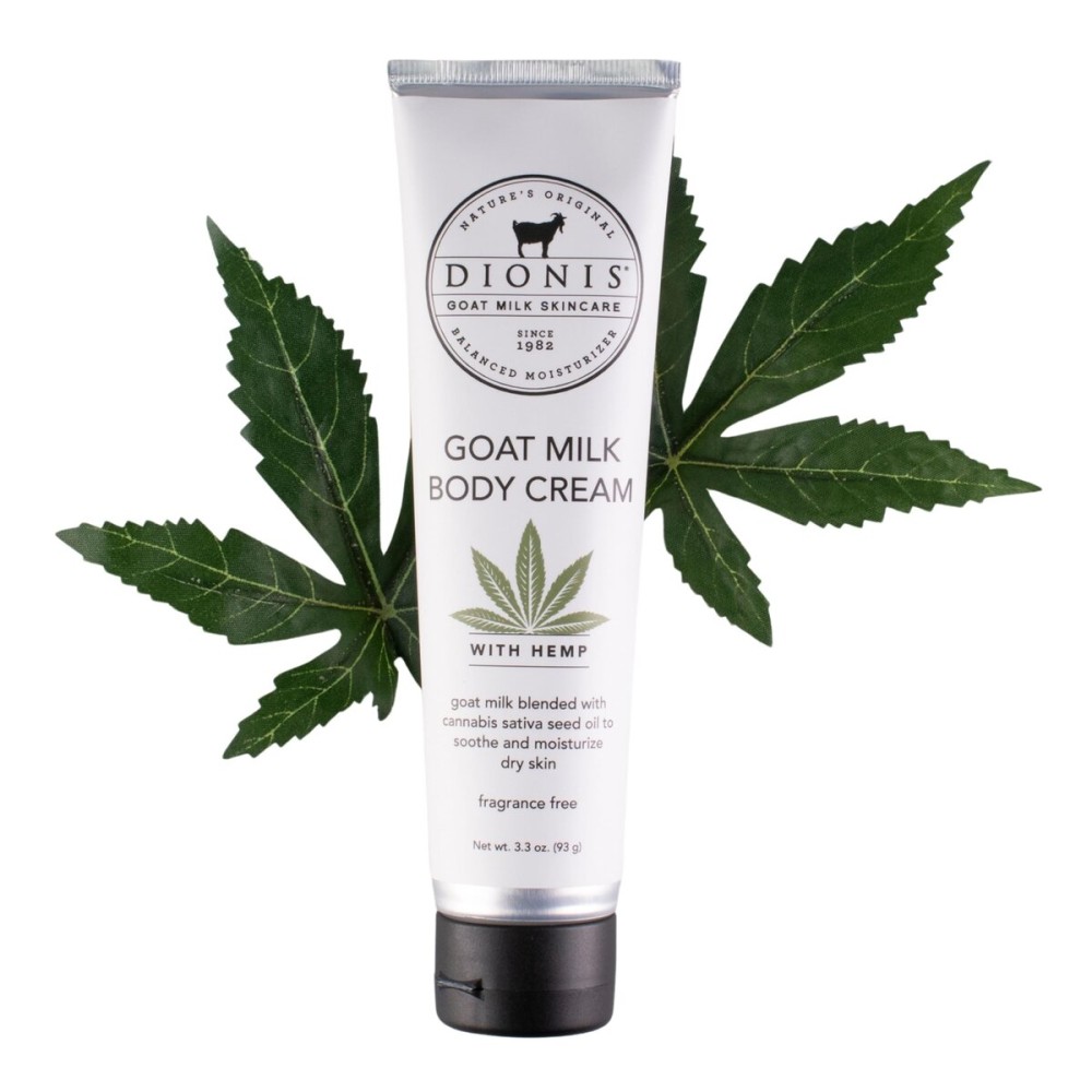 Dionis Goat Milk Skincare 3.3 oz Unscented Hemp Body Cream - Travel Size Hand Lotion For Hydrating & Moisturizing Dry Skin - Made In The USA - Cruelty Free & Paraben Free