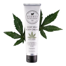 Dionis Goat Milk Skincare 3.3 oz Unscented Hemp Body Cream - Travel Size Hand Lotion For Hydrating & Moisturizing Dry Skin - Made In The USA - Cruelty Free & Paraben Free