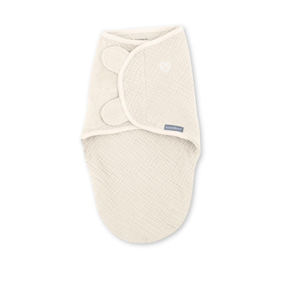 SwaddleMe by Ingenuity Muslin Original Swaddle, 100% Cotton, Size Small/Medium, for Ages 0-3 Months, 7-14 Pounds, Up to 26 Inches Long, 1.5 TOG - Cream