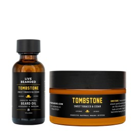 Live Bearded: Beard Oil and Beard Butter Grooming Kit - Tombstone - All-Natural Ingredients with Shea Butter, Argan Oil, Jojoba Oil and More - Beard Growth Support - Made in the USA