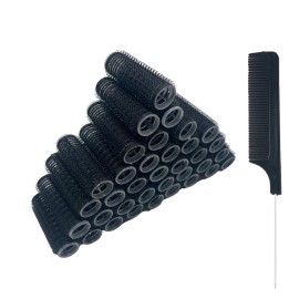 MOODKEY 36PCS Self Grip Small Hair Curlers Heatless Roller Hair Curlers Pro Salon Hairdressing Curler DIY Curly Hairstyle Hair Rollers Tools Rat Tail Comb for Women Medium Short Hair(0.8x2.4in-black)