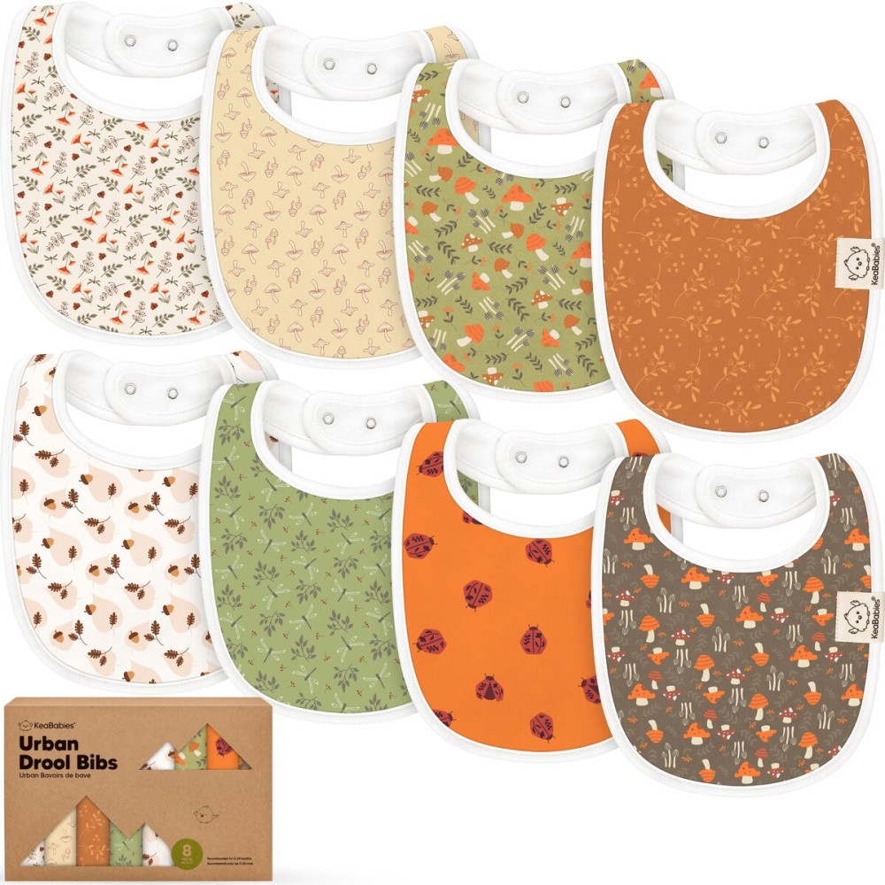 8-Pack Organic Baby Bibs for Boys, Girls - Soft Cotton Drooling and Teething Bibs for Baby Girl & Boy, Extra Absorbent, Easy to Clean & Put On for Toddler, Newborn, Infant 0-24 Months (Fall Spores)