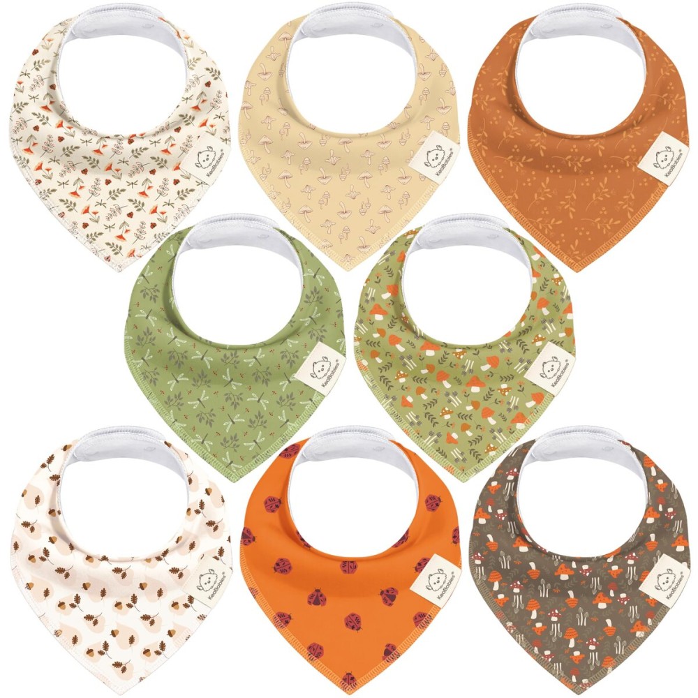 KeaBabies 8-Pack Organic Baby Bandana Bibs for Girls - Super Absorbent Triangle Baby Bibs for Drooling and Teething Infant, 100% Cotton Extra Soft for Newborn, Infant 0-36 Months (Fall Spores)