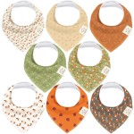 KeaBabies 8-Pack Organic Baby Bandana Bibs for Girls - Super Absorbent Triangle Baby Bibs for Drooling and Teething Infant, 100% Cotton Extra Soft for Newborn, Infant 0-36 Months (Fall Spores)