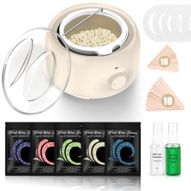 TIKESI Waxing Kit - Wax Warmer for Hair Removal, Hard Wax Kit with 14oz 5 Bags Hard Wax Beans for Full Body, Legs, Face, Eyebrows, Bikini, Brazilian Waxing Kit for Women Men