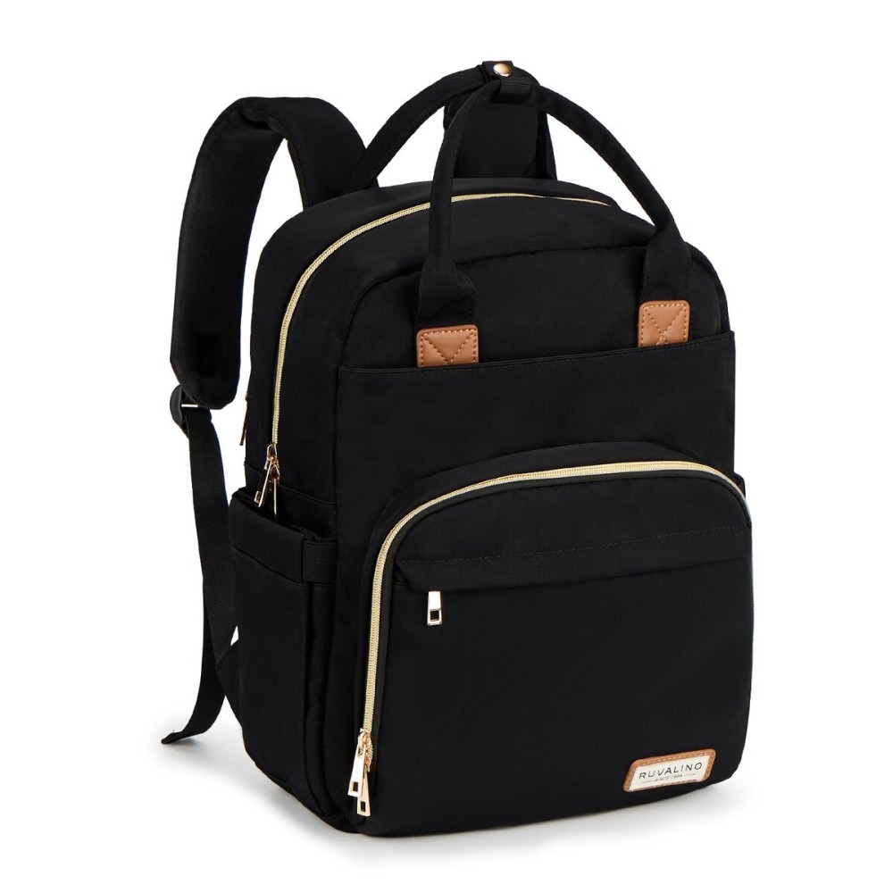 RUVALINO Diaper Bag Backpack, Multifunction Travel Pack Maternity Baby Changing Bags, Large Capacity, Waterproof, Deep Black, Polyester