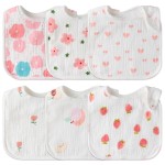 Zainpe 6Pcs Snap Muslin Cotton Baby Bibs Flowers Strawberry Patterns Infants Drooling Bib Soft Absorbent Adjustable Feeding Burp Cloths for Newborns Boy Girl Toddlers Teething Eating 0 to 36 Months