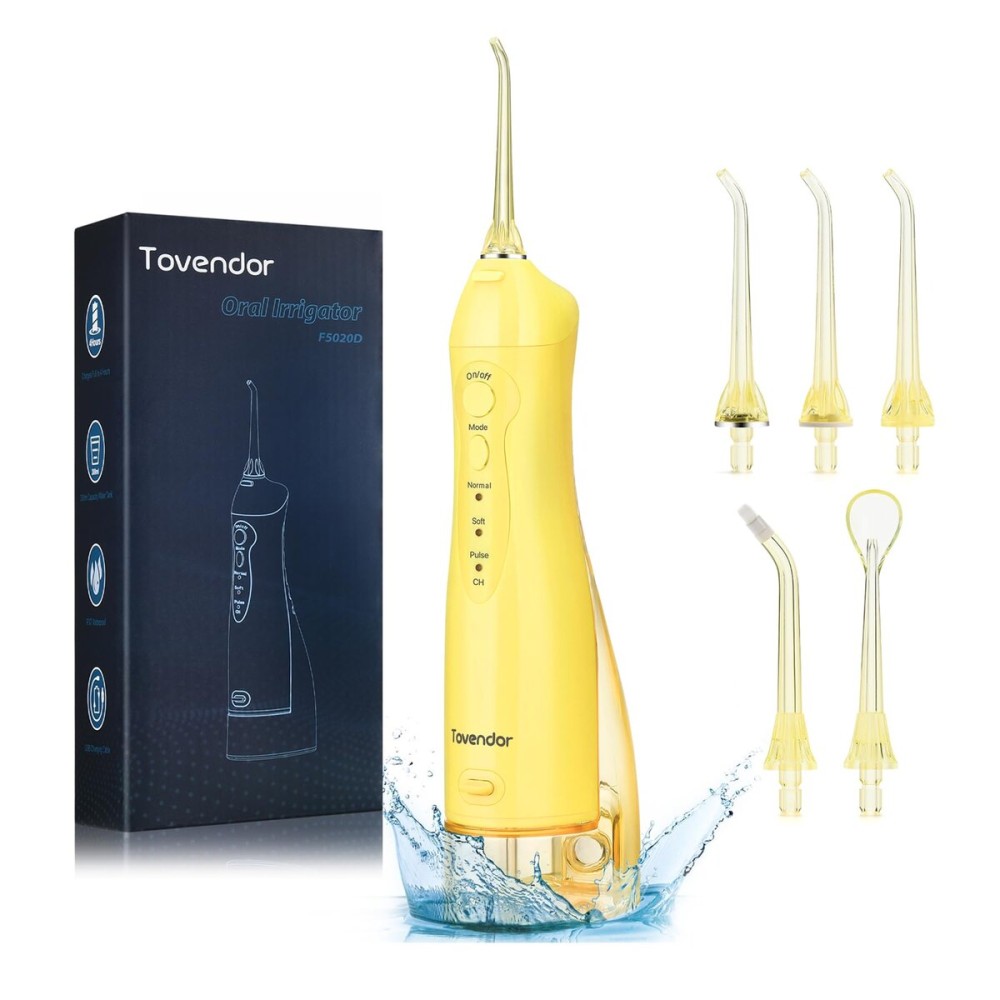 TOVENDOR Electric Water Dental Flosser Teeth Pick, Cordless Flossers Oral Irrigator IPX7 Waterproof 300ML Rechargeable Travel Water Teeth Cleaner with 5 Tips for Home Braces Care Gums Deep Cleaning