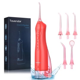TOVENDOR Electric Water Flosser, Cordless Rechargeable Dental Oral Irrigator IPX7 Waterproof 300ML Travel Water Teeth Cleaner with 5 Tips for Braces Care Teeth Gums Cleaning, Home Office Daily Use