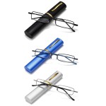 Viseng Slim Mini Metal Reading Glasses Compact Lightweight Portable Readers with Glasses Case for Reading Case +2.0 (Black/Blue/silvery)