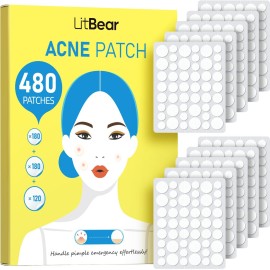 LitBear Pimple Patch Bulk, 480 Patches 3 Size Acne Patches for Face, Hydrocolloid Spot Stickers for Covering Zits, Blemishes, and Breakouts, Suitable for All Skin Types